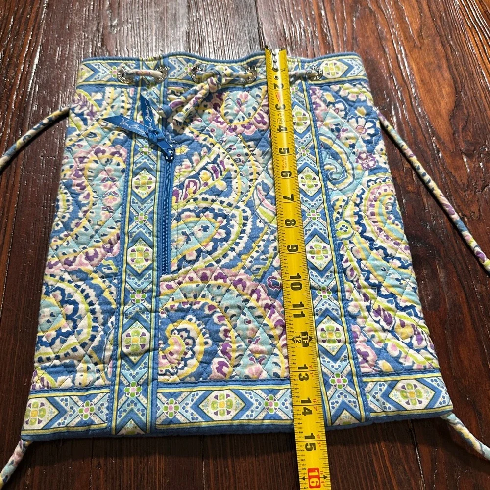 Vera Bradley Drawstring Cinch Backpack Blue Green Purple‎ Paisley - Picture 8 of 8
